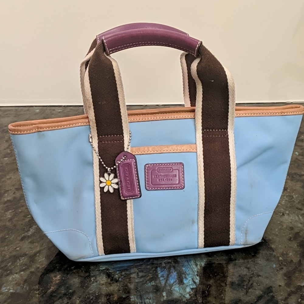 Pastel Blue Nylon Coach Bag